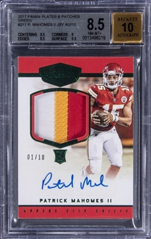 2017 Panini Plates & Patches Green #217 Patrick Mahomes II Signed Patch Rookie Card (#01/10) - BGS NM-MT+ 8.5/BGS 10